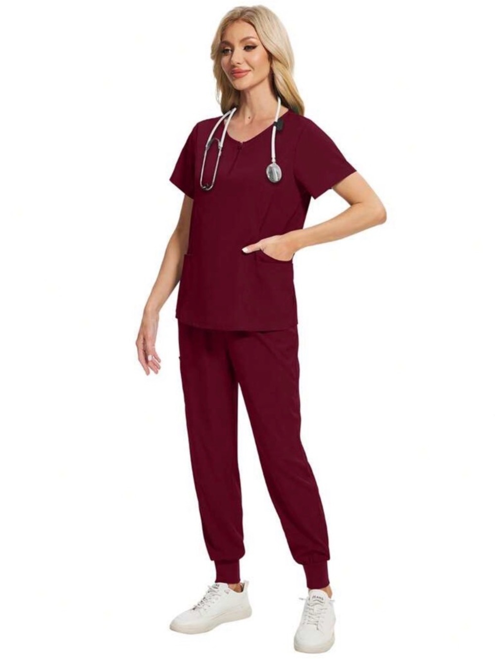 Women's Medical Scrub Set in Burgundy
